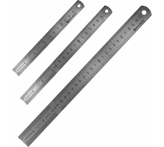 Линейки металлические BRAUBERG 3 шт, 15, 20, 30 см 210811