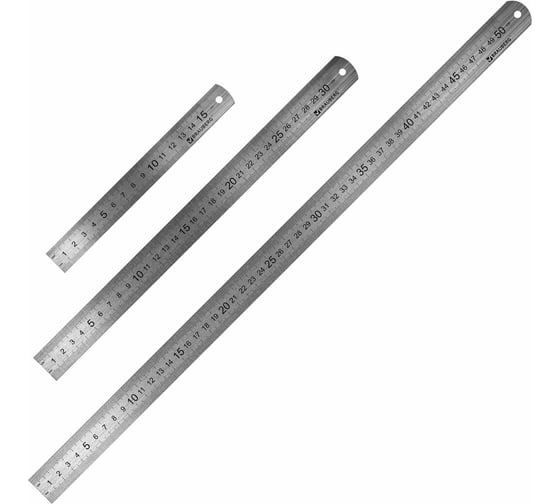 Линейки металлические BRAUBERG 3 шт, 15, 30, 50 см 210810