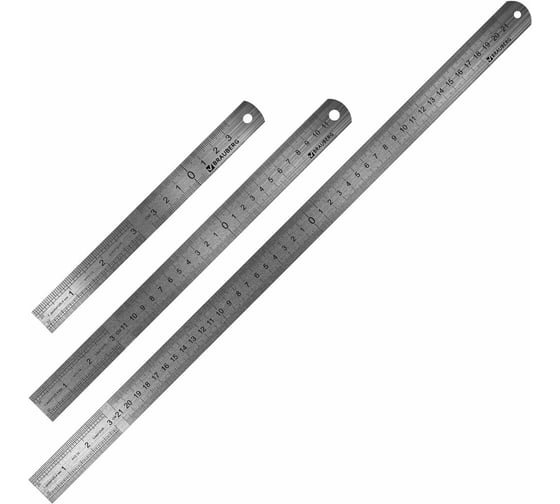 Линейки металлические BRAUBERG 3 шт, 15, 30, 50 см 210810