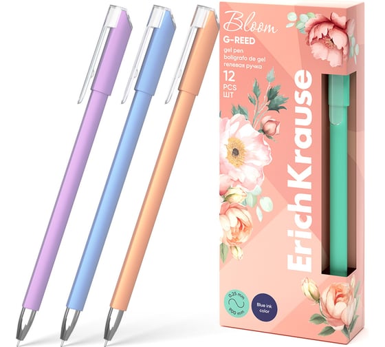 Гелевая ручка ErichKrause G-Reed Stick Pastel Bloom 0.38, цвет чернил синий (в коробке по 12 шт.) 61299 1