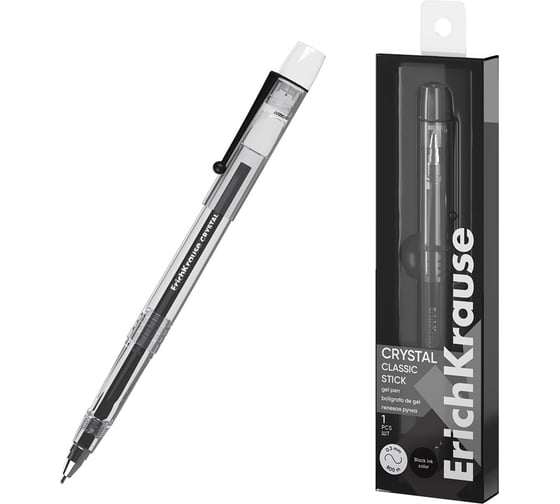 Гелевая ручка ErichKrause Crystal Stick Classic 0.5, цвет чернил черный (в пэт-боксе по 1 шт.) 61315