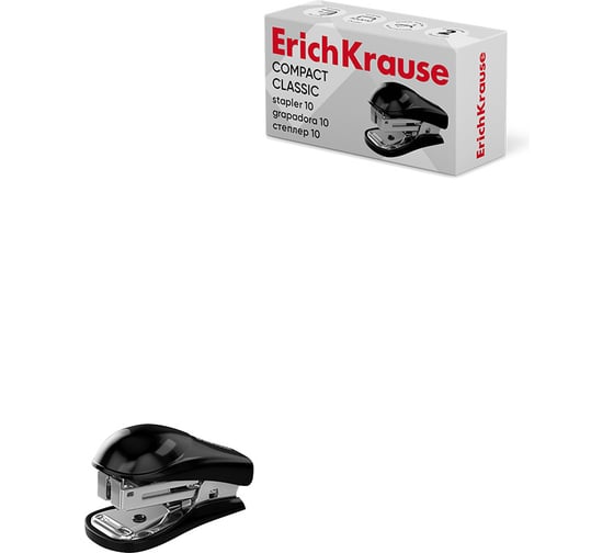 Мини-степлер ErichKrause №10 Compact Classic до 15 листов, черный (в коробке по 1 шт.) 61733