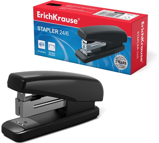 Степлер ErichKrause №24/6 Speed Clip Classic до 25 листов, черный (в коробке по 1 шт.) 2433