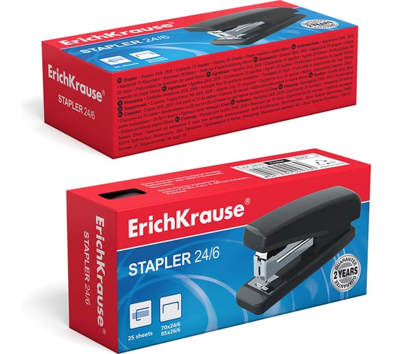 Степлер ErichKrause №24/6 Speed Clip Classic до 25 листов, черный (в коробке по 1 шт.) 2433