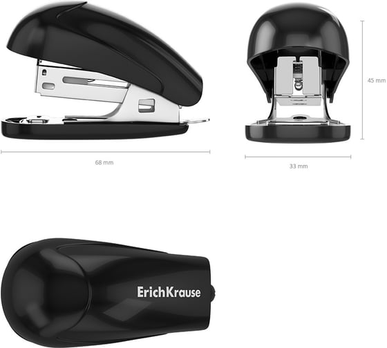Мини-степлер ErichKrause №24/6, 26/6 Compact Classic до 20 листов, черный (в коробке по 1 шт.) 61735