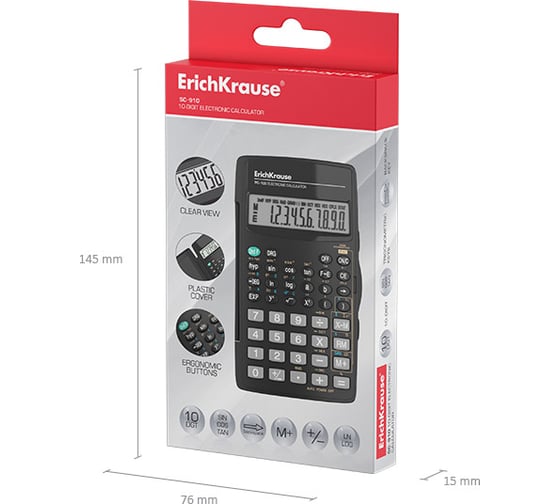 Научный калькулятор ErichKrause 10-разрядов SC-910 Classic, черный (в коробке по 1 шт.) 57521