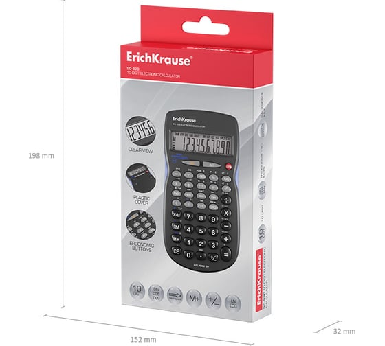 Научный калькулятор ErichKrause 10-разрядов SC-920 Classic, черный (в коробке по 1 шт.) 57522