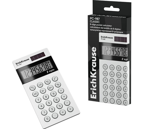 Карманный калькулятор ErichKrause 8-разрядов PC-987 Classic, белый (в коробке по 1 шт.) 62009