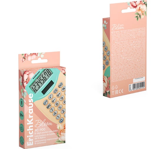 Карманный калькулятор ErichKrause 8-разрядов PC-900 Pastel Bloom, ассорти (в коробке по 1 шт.) 62010