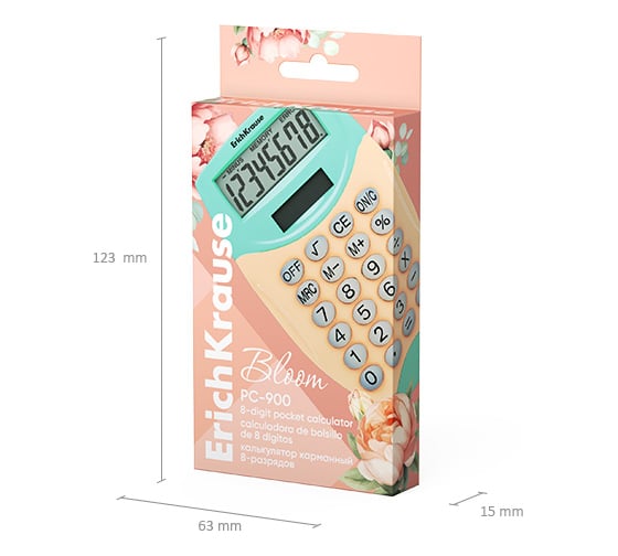 Карманный калькулятор ErichKrause 8-разрядов PC-900 Pastel Bloom, ассорти (в коробке по 1 шт.) 62010