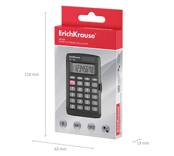 Карманный калькулятор ErichKrause 8-разрядов PC-103 Classic, черный (в коробке по 1 шт.) 57520