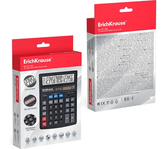 Настольный калькулятор ErichKrause 12-разрядов PC-key KC-500-12 Classic, черный (в коробке по 1 шт.) 40500