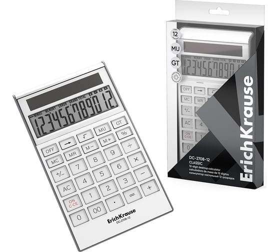 Настольный калькулятор ErichKrause 12-разрядов DC-2708-12 Classic, белый (в пэт-боксе по 1 шт.) 62004