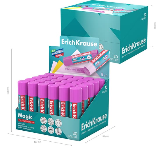 Клей-карандаш ErichKrause Magic обесцвечивающийся после нанесения, 8г (в коробке-дисплее по 30 шт.) 4445