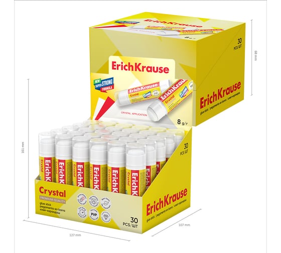 Клей-карандаш ErichKrause Crystal повышенной прозрачности, 8г (в коробке-дисплее по 30 шт.) 10999