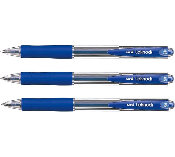 Набор шариковых автоматических ручек UNI Laknock SN-100 синий, 0.5 мм, 3 шт 166080