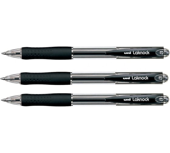 Набор шариковых автоматических ручек UNI Laknock SN-100 черный, 0.7 мм, 3 шт 166083