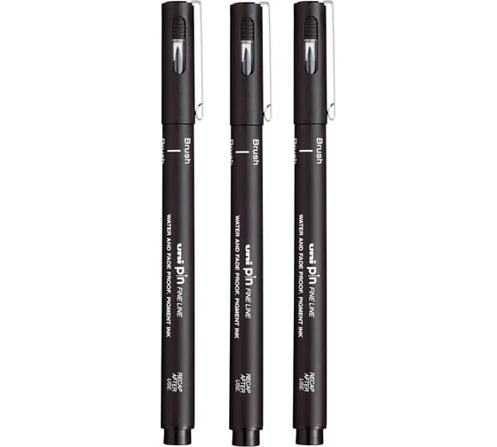 Набор линеров UNI PIN brush кисть - 200 S чёрный, 3 шт 166047