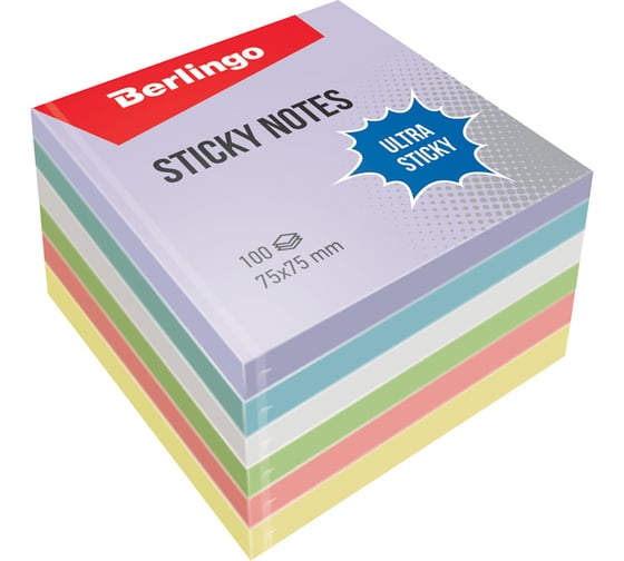 Самоклеящийся блок Berlingo Ultra Sticky 6 по 100 листов, 5 пастельных цветов + 1 белый LSn_39221 1