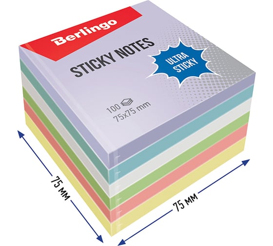 Самоклеящийся блок Berlingo Ultra Sticky 6 по 100 листов, 5 пастельных цветов + 1 белый LSn_39221
