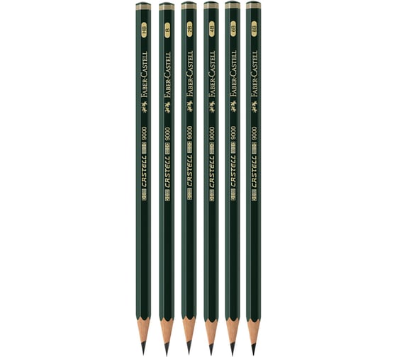 Набор чернографитных карандашей Faber-Castell Castell 9000 6 шт, HB-8B, заточенный, металлическая коробка 119063