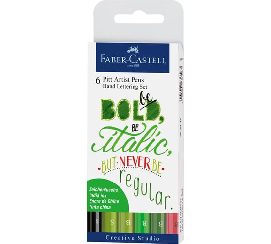 Набор капиллярных ручек Faber-Castell Pitt Artist Pen Lettering 6 шт, 0.3 мм/Brush 267117