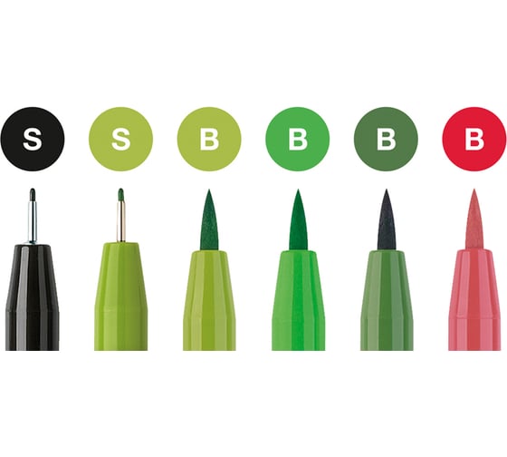 Набор капиллярных ручек Faber-Castell Pitt Artist Pen Lettering 6 шт, 0.3 мм/Brush 267117
