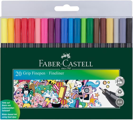 Набор капиллярных ручек Faber-Castell Grip Finepen 20 цветов, 0.4 мм, трехгранный 151620