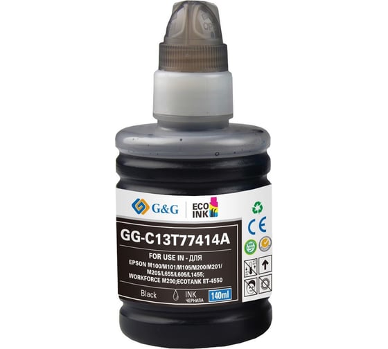 Картридж струйный G&G GG-C13T77414A черный пигментный 140 мл для Epson M100/105/200/205 1776256 1