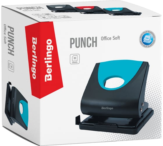 Дырокол BERLINGO Office Soft 30 листов, пластиковый, ассорти, с линейкой DDp_30168