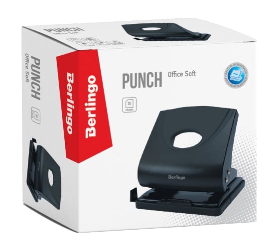 Дырокол BERLINGO Office Soft 30 листов, пластиковый, черный, с линейкой DDp_30161