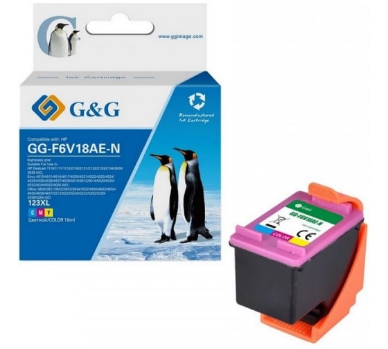 Картридж струйный G&G GG-F6V18AE-N 123XL голубой/пурпурный/желтый 18 мл для HP DJ 1210/1212/1212/21 2048942