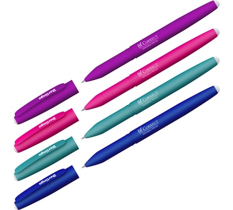 Ручка гелевая стираемая Berlingo Correct синяя, 20 шт в упаковке, 0,6мм, прорезин. корпус, корпус ассорти CGp_60915