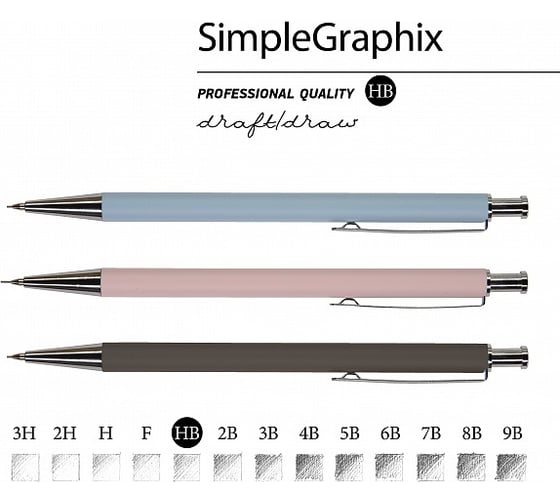 Металлический механический карандаш Bruno Visconti SimpleGraphix 05 мм, твердость HB, 3 цвета микс 21-0058