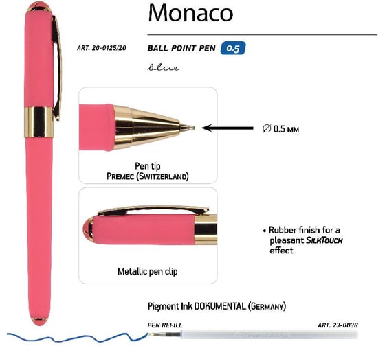 Шариковая ручка Bruno Visconti MONACO 0.5 мм, синяя, коралловый корпус 20-0125/20
