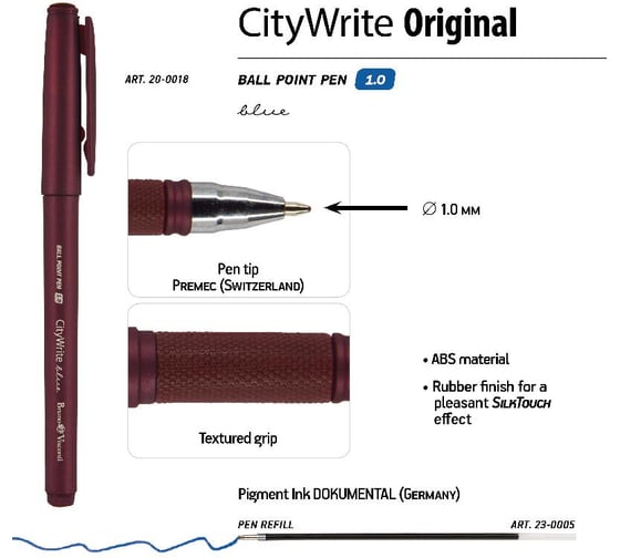 Шариковая ручка Bruno Visconti CityWrite ORIGINAL, 1.0 мм, синяя 3 цвета корпуса 20-0018