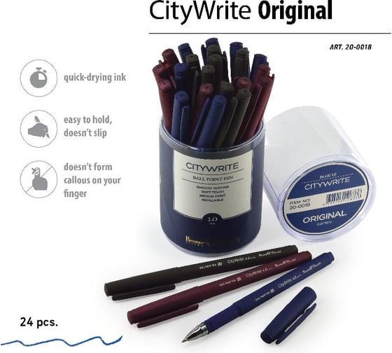 Шариковая ручка Bruno Visconti CityWrite ORIGINAL, 1.0 мм, синяя 3 цвета корпуса 20-0018