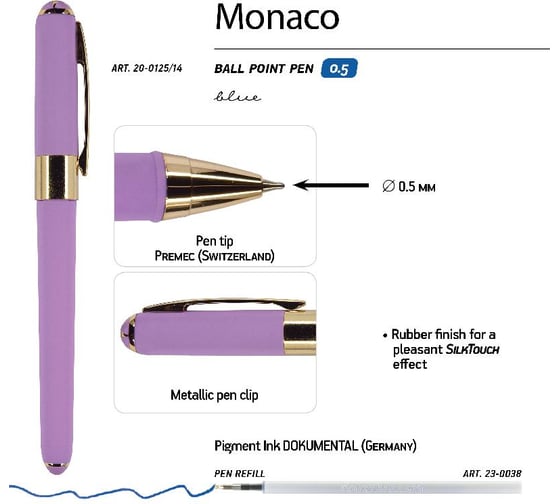 Шариковая ручка Bruno Visconti MONACO 0.5 мм, синяя, сиреневый корпус 20-0125/14