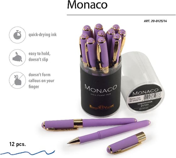 Шариковая ручка Bruno Visconti MONACO 0.5 мм, синяя, сиреневый корпус 20-0125/14