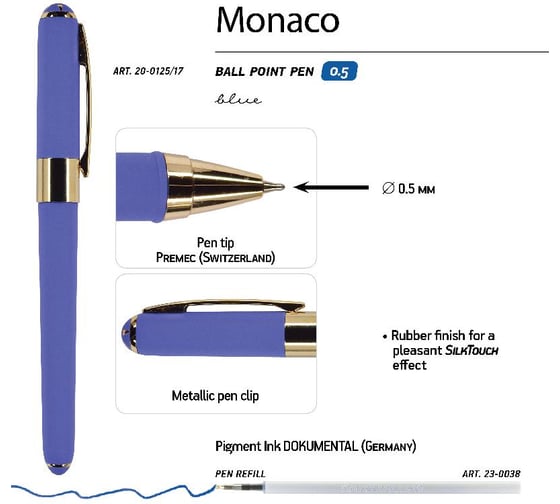 Шариковая ручка Bruno Visconti MONACO 0.5 мм, синяя, лиловый корпус 20-0125/17