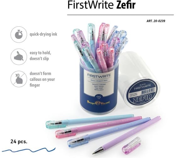 Шариковая ручка Bruno Visconti FirstWrite Zefir 0.5 мм, синяя, 4 цвета корпуса 20-0239