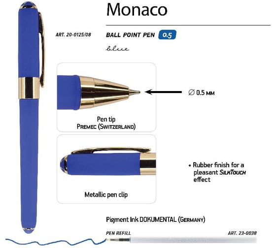 Шариковая ручка Bruno Visconti MONACO 0.5 мм, синяя, синий корпус 20-0125/08