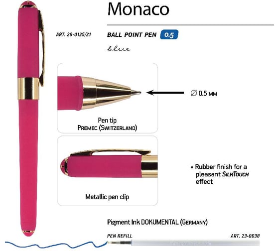 Шариковая ручка Bruno Visconti MONACO 0.5 мм, синяя, малиновый корпус 20-0125/21