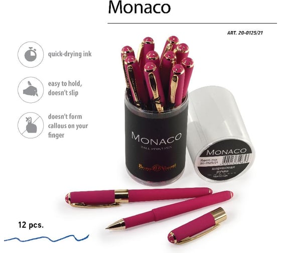 Шариковая ручка Bruno Visconti MONACO 0.5 мм, синяя, малиновый корпус 20-0125/21