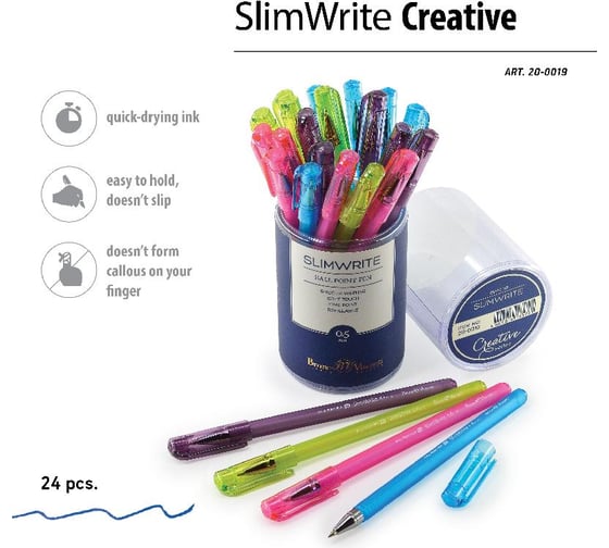 Шариковая ручка Bruno Visconti SlimWrite CREATIVE 0.5 мм, синяя 4 цвета корпуса 20-0019