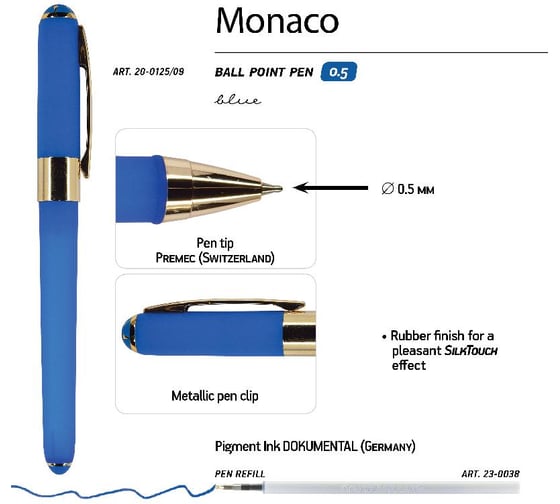 Шариковая ручка Bruno Visconti MONACO 0.5 мм, синяя, ярко-синий корпус 20-0125/09