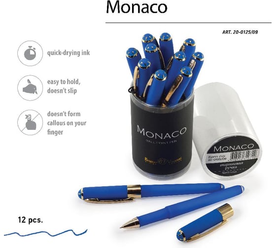 Шариковая ручка Bruno Visconti MONACO 0.5 мм, синяя, ярко-синий корпус 20-0125/09