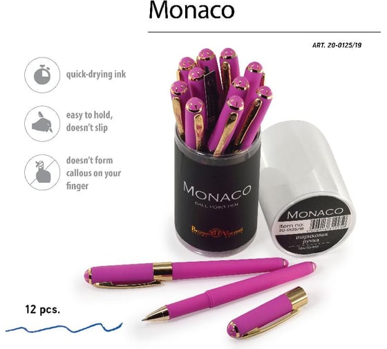 Шариковая ручка Bruno Visconti MONACO 0.5 мм, синяя, ярко-розовый корпус 20-0125/19