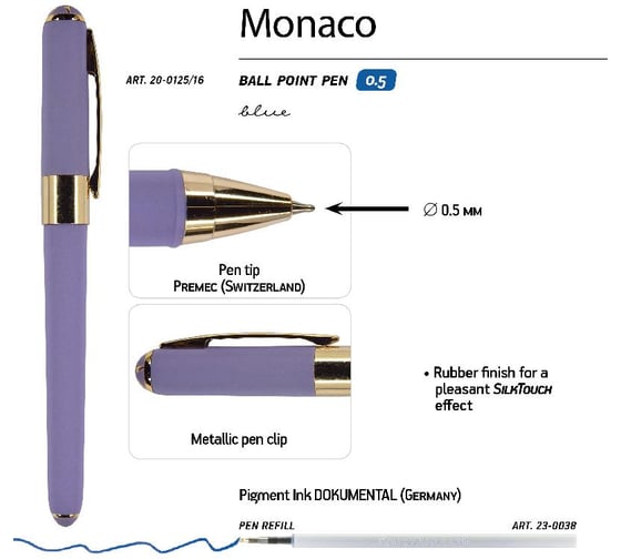 Шариковая ручка Bruno Visconti MONACO 0.5 мм, синяя, лавандовый корпус 20-0125/16