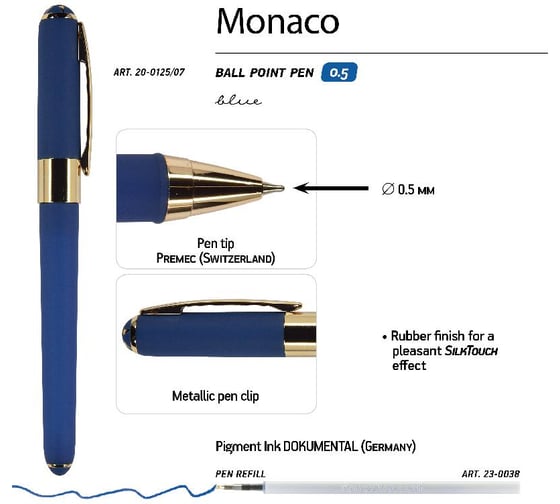 Шариковая ручка Bruno Visconti MONACO 0.5 мм, синяя, темно-синий корпус 20-0125/07